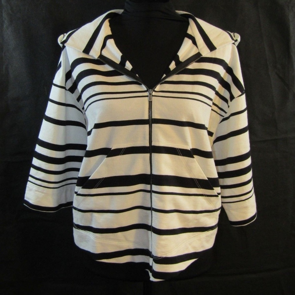 BCBGMaxazria White/Black Stripe Hooded Jacket